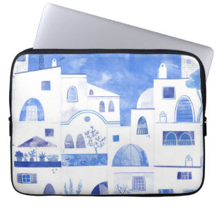 Waterverf van het Griekse eiland Santorini Laptop Sleeve