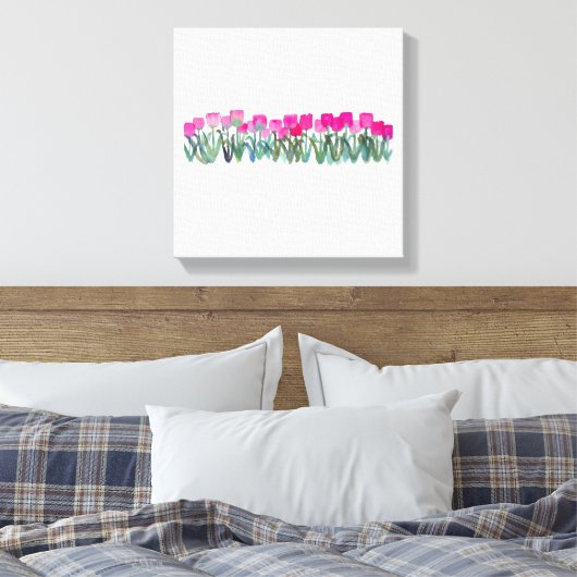 Waterverf van het Poster van het lentesroze tulpca Canvas Afdruk (Insitu (Slaapkamer))
