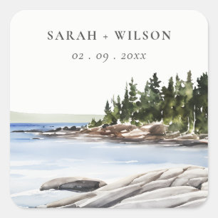 Waterverf van het Raketpijngebergte Seascape Weddi Vierkante Sticker