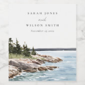 Waterverf van het Raketpijngebergte Seascape Weddi Wijn Etiket (Enkel label)