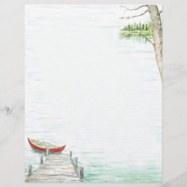 Waterverf van het schilderachtig meer en kano briefhoofd