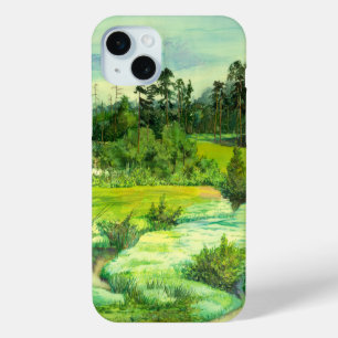 waterverf van het schilderen van de groene vallei iPhone 15 mini hoesje