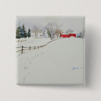 Waterverf van het sneeuwlandschap vierkante button 5,1 cm