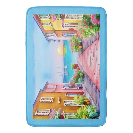 Waterverf van het zondstdorp Seaside Badmat (Voorkant Verticaal)
