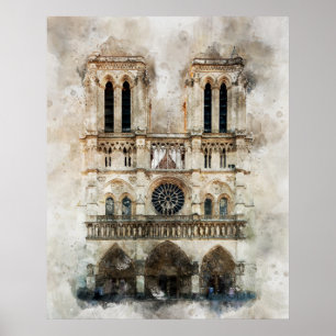 Waterverf van historische Notre Dame kathedraalgev Poster