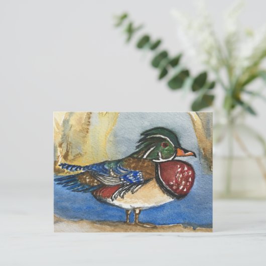 Waterverf van hout Duck Briefkaart voor vogelschil (Staand voorkant)