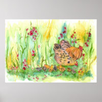 Waterverf van kippen Schilderen Hen Rooster Art