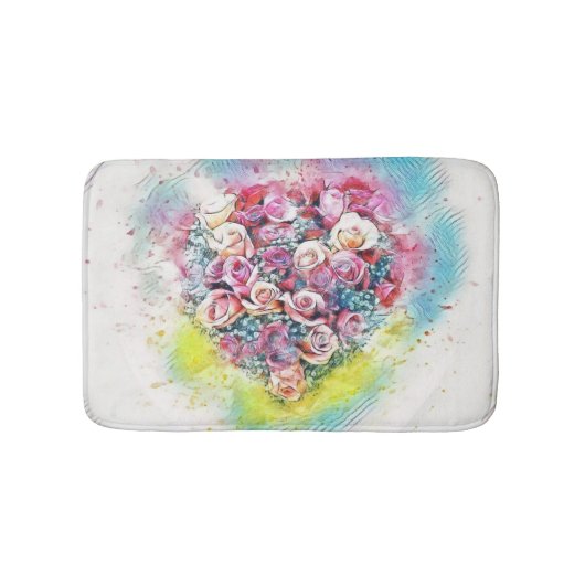 Waterverf van kleurrijke Rozen Hart Badmat (Voorkant)