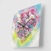 Waterverf van kleurrijke Rozen Hart Vierkante Klok (Hoek)