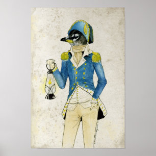 Waterverf van koloniale vogelsoorten, met de oude  poster