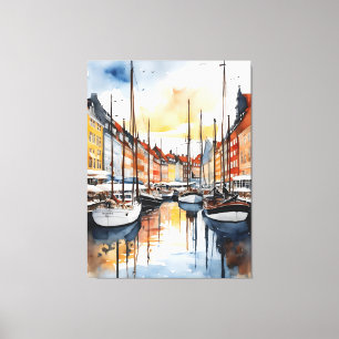 Waterverf van kopenhagen canvas afdruk