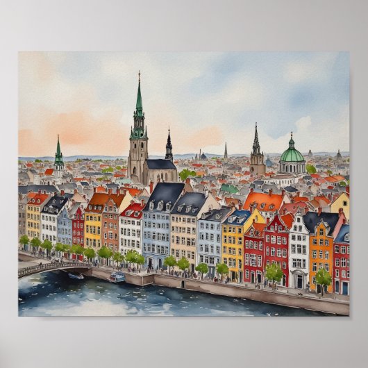 Waterverf van kopenhagen-denemarken poster (Voorkant)