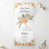 Waterverf van koraal en perziken bruiloft drieluik uitnodiging (Binnen)