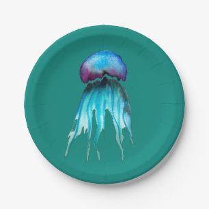 Waterverf van kwallen kleurrijke moderne aquatisch papieren bordje