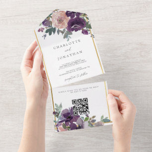 Waterverf van lavender Cream Foliage Rustic Weddin All In One Uitnodiging