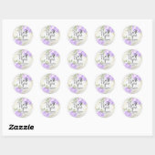 Waterverf van Lavender Floral en White Glitter Ronde Sticker (Vel)
