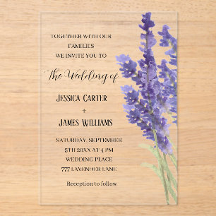 Waterverf van Lavender Rustic Elegant Wedding Acryl Uitnodigingen