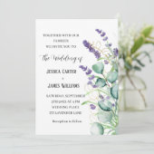 Waterverf van Lavender Rustic Eucalyptus Wedding Kaart (Staand voorkant)