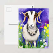 Waterverf van lente-Pasen-Jacob Sheep-Floral Briefkaart (Voorkant / Achterkant)