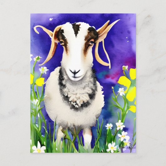 Waterverf van lente-Pasen-Jacob Sheep-Floral Briefkaart (Voorkant)