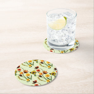 Waterverf van lentemiekbeengeel wilde bloemen ronde kartonnen onderzetter