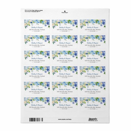 Waterverf van Light Blue Hydrangea Etiket (Full Sheet)