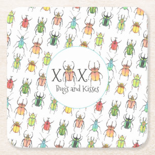 Waterverf van Lovebugs Beetles Bugs en Kisses Vierkante Kartonnen Onderzetter