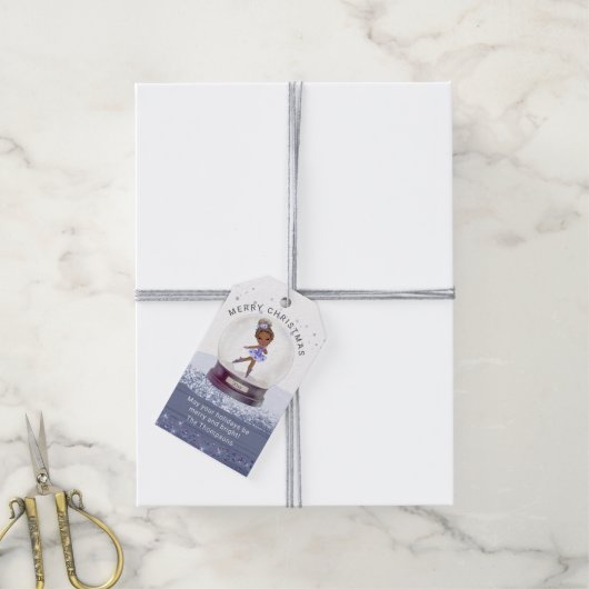 Waterverf van Merry Kerstwinter Wereldbol Ballerin Cadeaulabel (Met Touw)