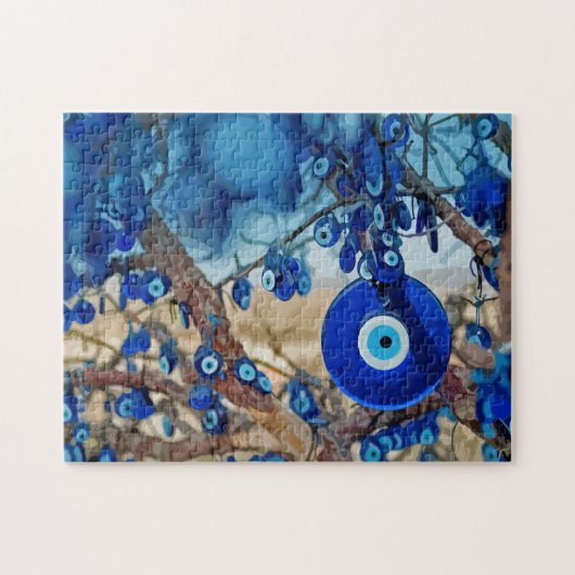 Waterverf van met nazars gedecorbeerde bomen legpuzzel (Horizontaal)