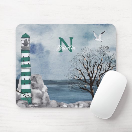 Waterverf van Monogram Green Lighthouse Muismat (Met muis)