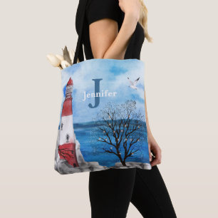 Waterverf van Monogram Rood- en Blauwe Vuurtoren K Draagtas
