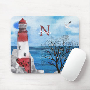 Waterverf van Monogram Rood- en Blauwe Vuurtoren K Muismat