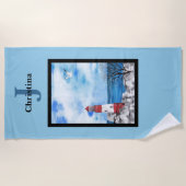 Waterverf van Monogram Rood- en Blauwe Vuurtoren K Strandlaken (Voorkant)
