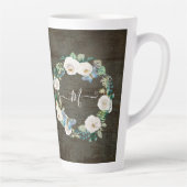 Waterverf van Monogram Rustic Floral Butterfly Latte Mok (Rechts)