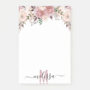 Waterverf van mosterd Roos Floral Monogram Post-it® Notes
