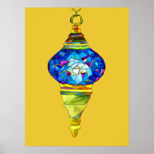 Waterverf van mozaïekkunst met Turkse lampen Poster