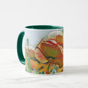 Waterverf van Oranje groene papaverbloemen Mok