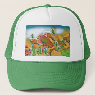 Waterverf van Oranje groene papaverbloemen Trucker Pet