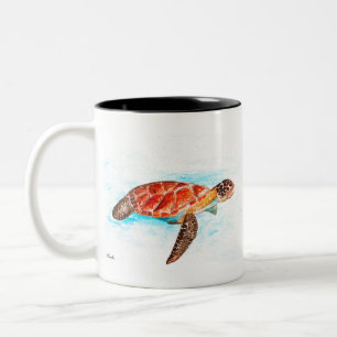 waterverf van Oranje zeeen schildpad zee Tweekleurige Koffiemok