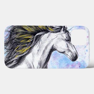 Waterverf van paarden en inktpaarden iPhone 13 hoesje