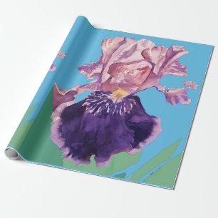 Waterverf van Paarse Iris-irisbloemen  Wrappen Wra Cadeaupapier