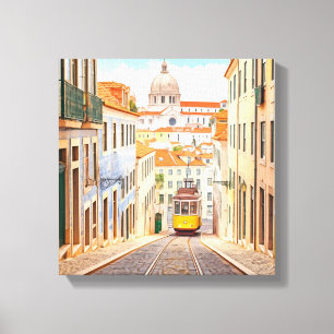 Waterverf van Pantheon Alfama in Lissabon Canvas Afdruk