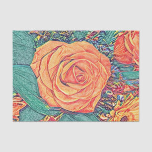 Waterverf van percolaat Roos en potloodkunst Tissuepapier