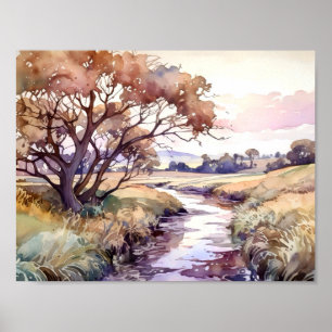 Waterverf van plattelandsrivieren poster