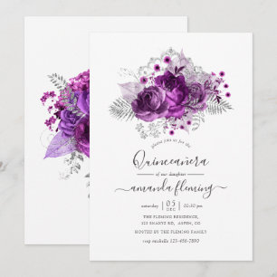Waterverf van Plum en Silver Quinceañera Kaart
