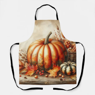 waterverf van pompoenen en herfstbladeren schort