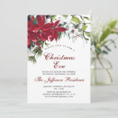Waterverf van Red Poinsettia Kerstmis Eve Party Kaart (Staand voorkant)