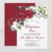 Waterverf van Red Poinsettia Kerstmis Eve Party Kaart (Voorkant / Achterkant)