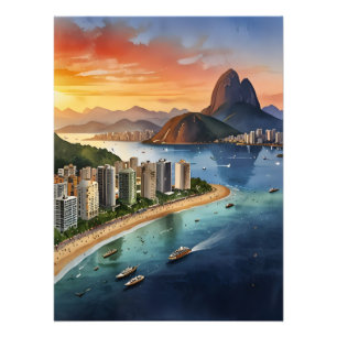 Waterverf van Rio de Janeiro Foto Afdruk