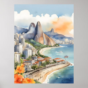 Waterverf van Rio de Janeiro Poster